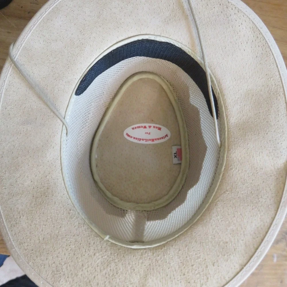 ArizonaHatLadies Tan Suede‎ Mesh Safari Sun Hat Wide Brim XL Made in USA Unisex